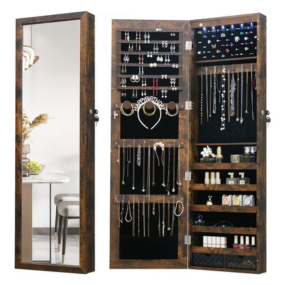 43.3-Inch LED Jewelry Cabinet with Full-Length Mirror