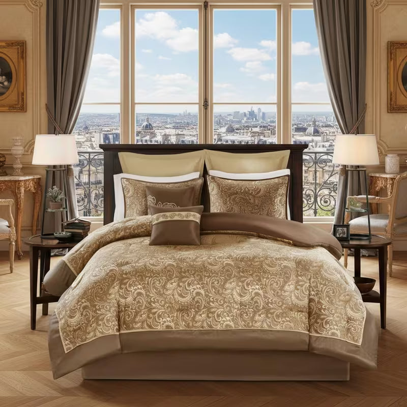 8-Piece Jacquard Paisley Comforter Bedding Set – Down Alternative Comforter Set