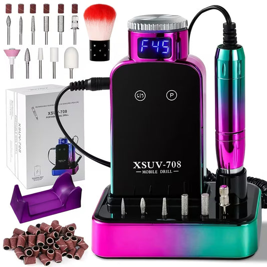 Professional Cordless Electric Nail Drill Machine, 45,000 RPM Rechargeable E-File with LCD Display and Brushless Motor for Acrylic, Gel Nails, Manicure & Pedicure