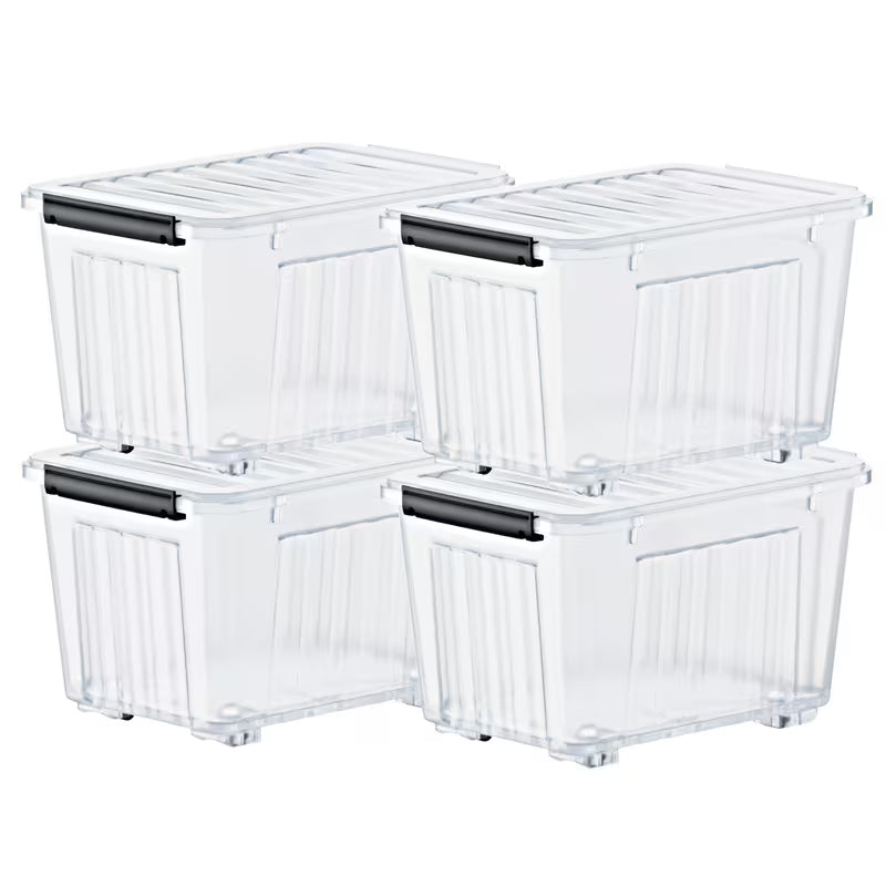 4–6 Pack Stackable Storage Boxes with Lids and Wheels – Large-Capacity Household Organizers