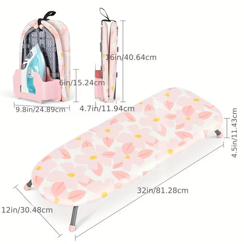 Compact Tabletop Ironing Board with Iron Holder, Foldable Portable Ironing Board with Non-Slip Feet and Cover for Small Spaces, Apartments, Dorms and Travel