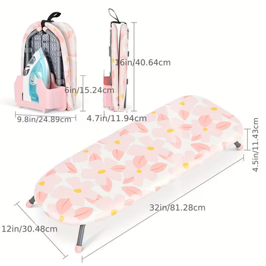 Compact Tabletop Ironing Board with Iron Holder, Foldable Portable Ironing Board with Non-Slip Feet and Cover for Small Spaces, Apartments, Dorms and Travel