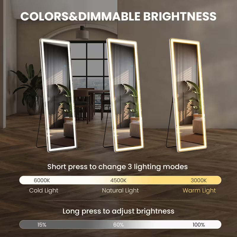 LED Full-Length Mirror with Lights – Full Body Standing & Wall-Mounted Dressing Mirror
