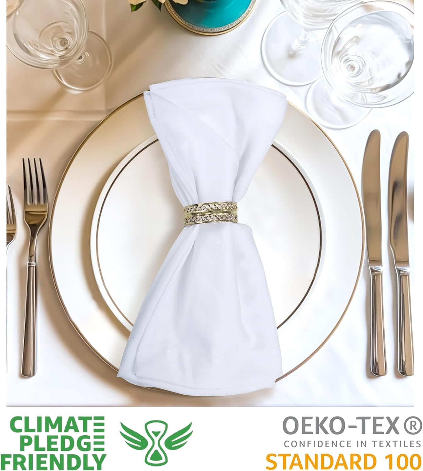 Cloth Napkins White Dinner 100% Cotton 18X18 Inches (Set of 6)
