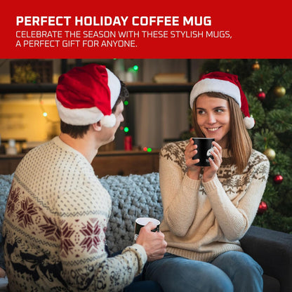 Black Coffee Mugs with Star Handle - Set of 6 Large 14 Ounce New Year Holidays Novelty Cups - Decorative DIY Mugs for Hot Chocolate Gift Sets