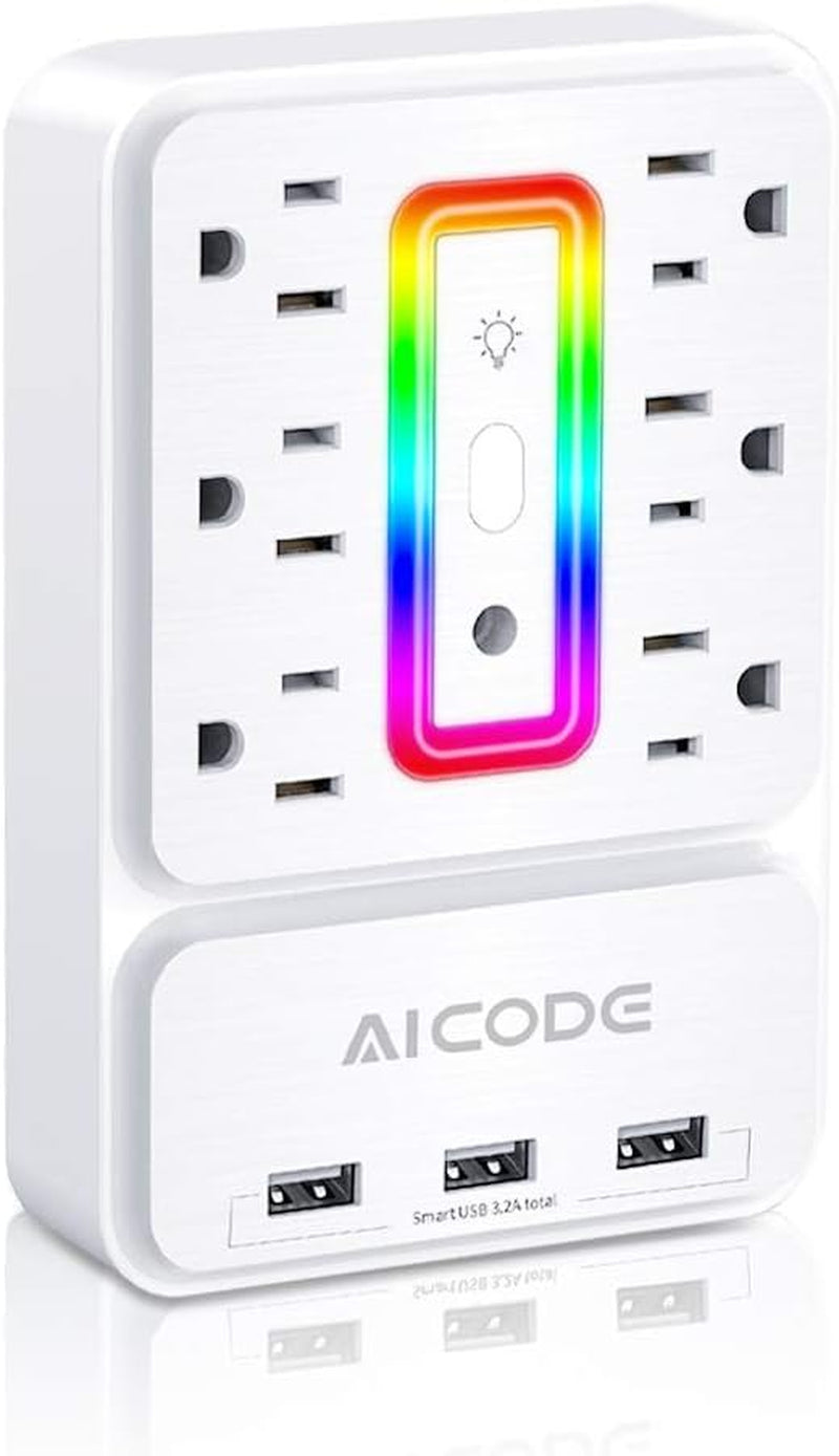 Outlet Extender with USB, Wall Outlet Splitter Night Light