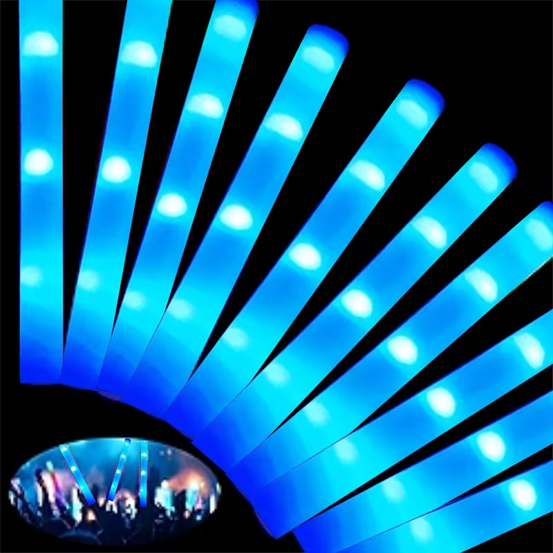 49-Piece Blue LED Foam Glow Stick Set with Flashing Lights, Battery-Powered Party Light Sticks with 3 Lighting Modes, Festive Accessories for Weddings, Birthdays, Halloween, Christmas and New Year