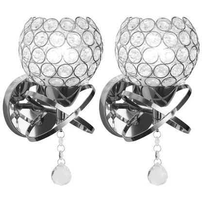 Set of 2 Elegant Gold Crystal Wall Sconces, Modern Hardwired E26 Wall Lights with Bulbs Included for Bedroom, Living Room & Hallway