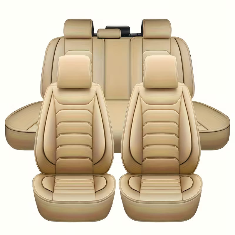 5-Seat Full Set Faux Leather Car Seat Covers, Waterproof All-Weather Seat Protectors with Soft Foam Padding for Cars, Trucks, Sedans & SUVs