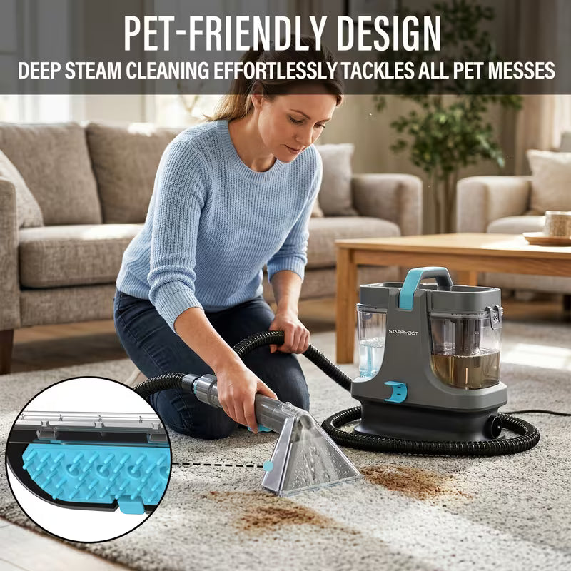1500W Portable Carpet Cleaner with Steam & Heat – 35KPa Powerful Suction Spot Cleaner