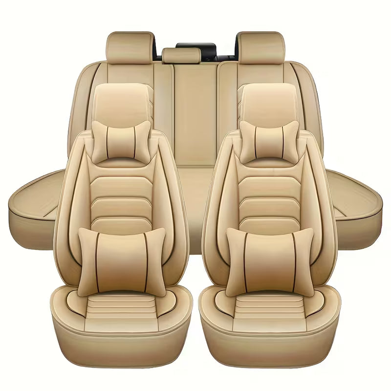 5-Seat Full Set Faux Leather Car Seat Covers, Waterproof All-Weather Seat Protectors with Soft Foam Padding for Cars, Trucks, Sedans & SUVs