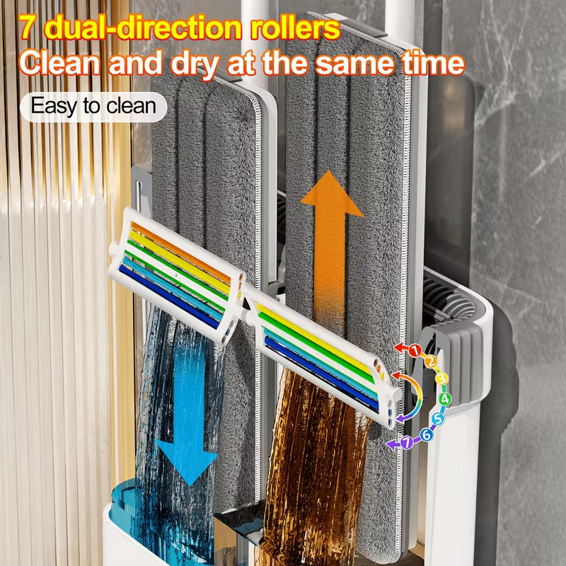 Flat Mop and Bucket Set with Washable Microfiber Pads