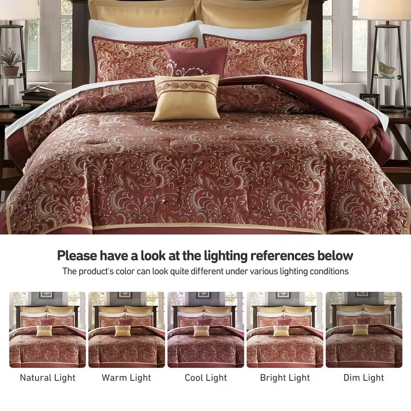8-Piece Jacquard Paisley Comforter Bedding Set – Down Alternative Comforter Set
