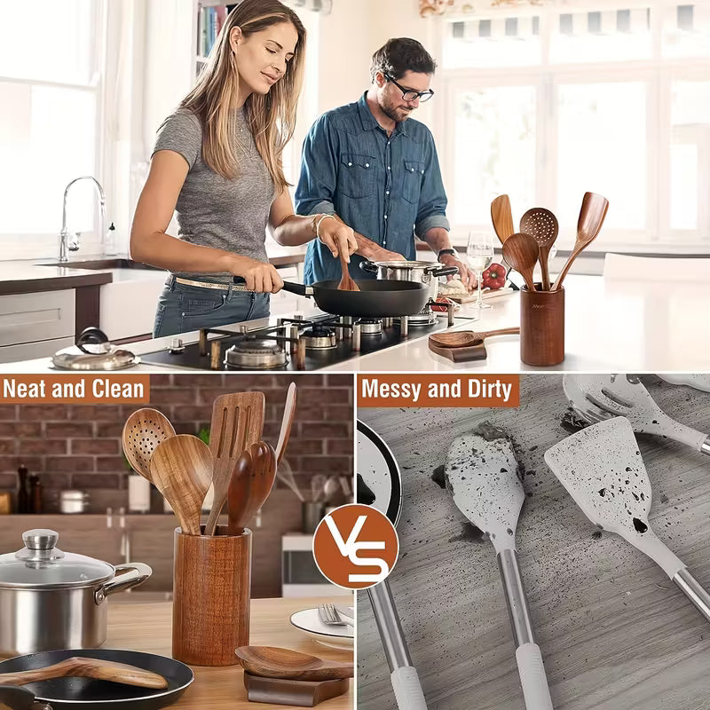 9-Piece Wooden Kitchen Utensils Set – Heat-Resistant Cooking Tools for Everyday Use