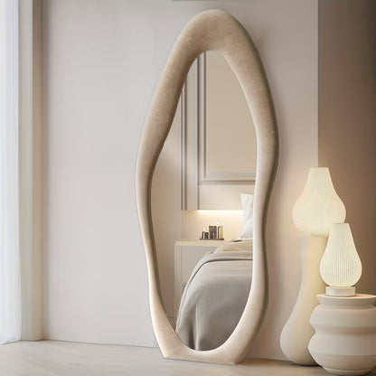 63" x 24" Irregular Full-Length Mirror – Full Body Floor & Wall-Mounted Mirror with Ivory Flannel Frame