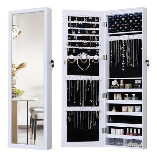 43.3-Inch LED Jewelry Cabinet with Full-Length Mirror