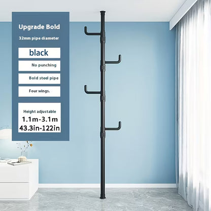 No-Drill Adjustable Height Clothes Rack with 4 Hooks