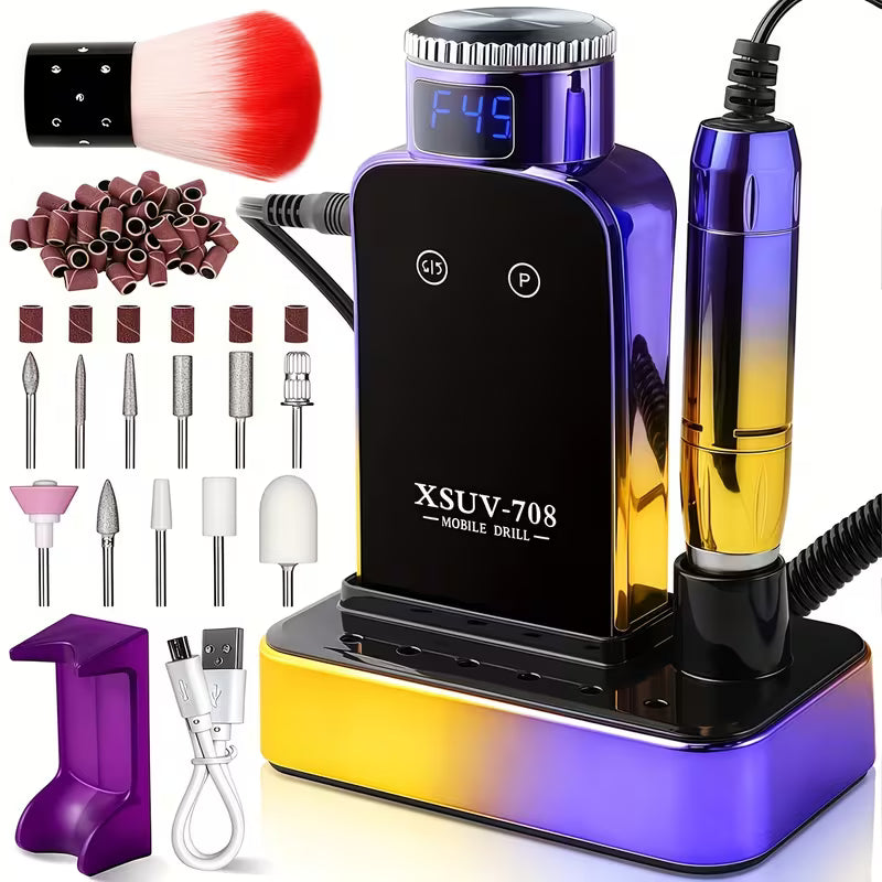 Professional Cordless Electric Nail Drill Machine, 45,000 RPM Rechargeable E-File with LCD Display and Brushless Motor for Acrylic, Gel Nails, Manicure & Pedicure