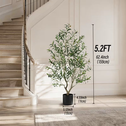 5–8 FT Artificial Olive Tree with White Round Planter – Lifelike Faux Indoor Floor Plant for Home & Office Décor