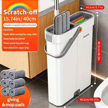 Flat Mop and Bucket Set with Washable Microfiber Pads