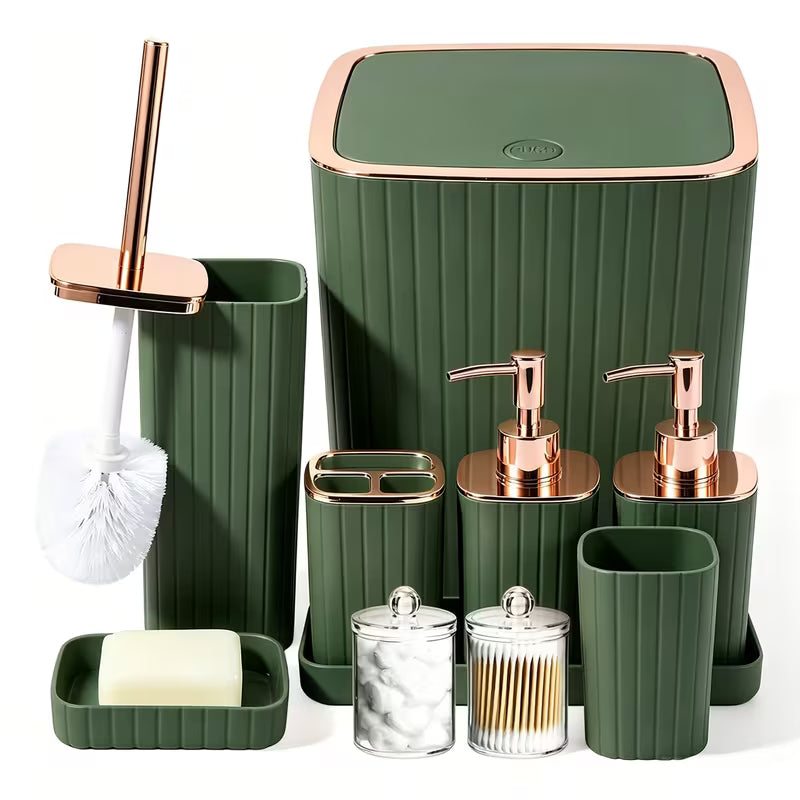 10-Piece Gold Bathroom Accessory Set – Luxury Vertical Stripe Bathroom Accessories for Home & Hotel
