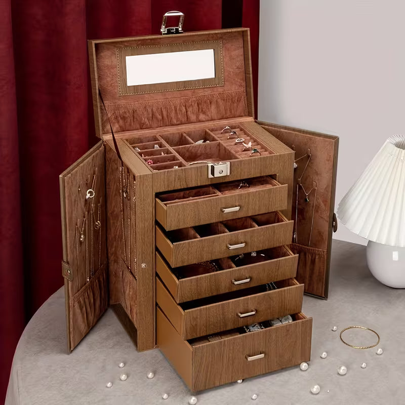 6-Tier Jewelry Box with 5 Drawers, Mirror & Lock