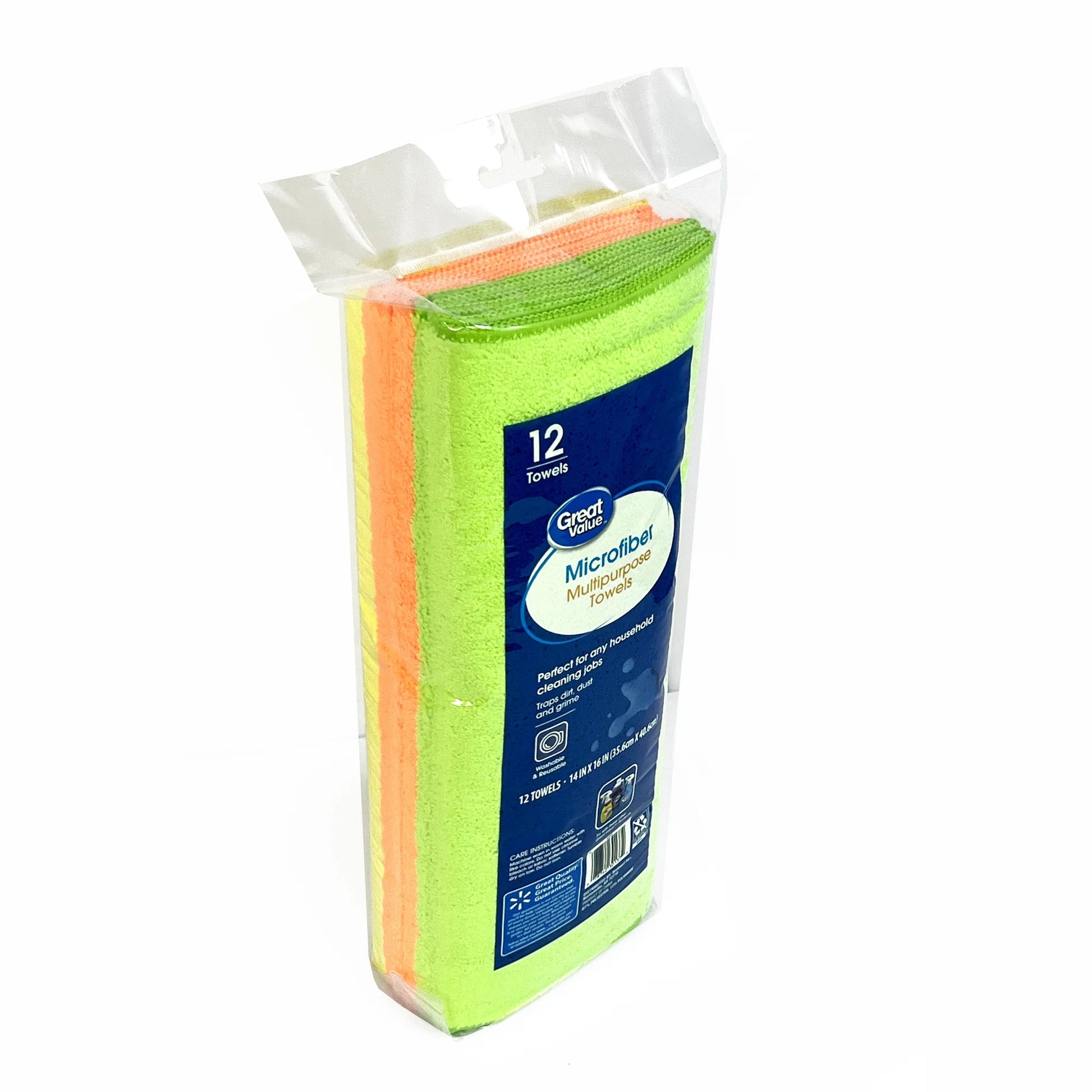 Multipurpose Microfiber Household Cleaning Cloths & Wipes, Multicolor, 12 Count