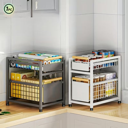 1/2-Tier Sliding Pull-Out Storage Organizer for Kitchen & Bathroom