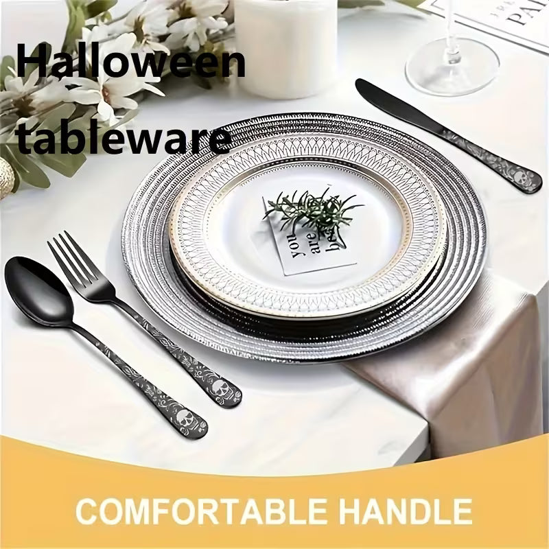Gothic Skull & Rose Stainless Steel Flatware Set – 16/24-Piece Cutlery Service for 4 or 6
