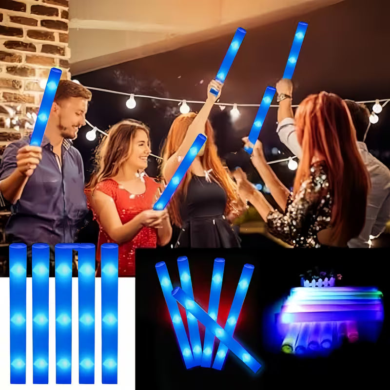 49-Piece Blue LED Foam Glow Stick Set with Flashing Lights, Battery-Powered Party Light Sticks with 3 Lighting Modes, Festive Accessories for Weddings, Birthdays, Halloween, Christmas and New Year
