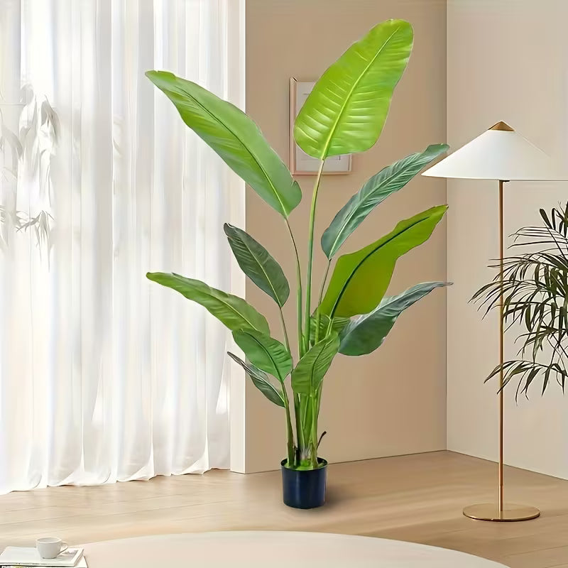 70.87-Inch Artificial Bird of Paradise Plant – Tall Realistic Tropical Tree with Black Pot