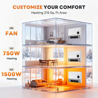 1500W Wall-Mounted Electric Heater with Remote Control