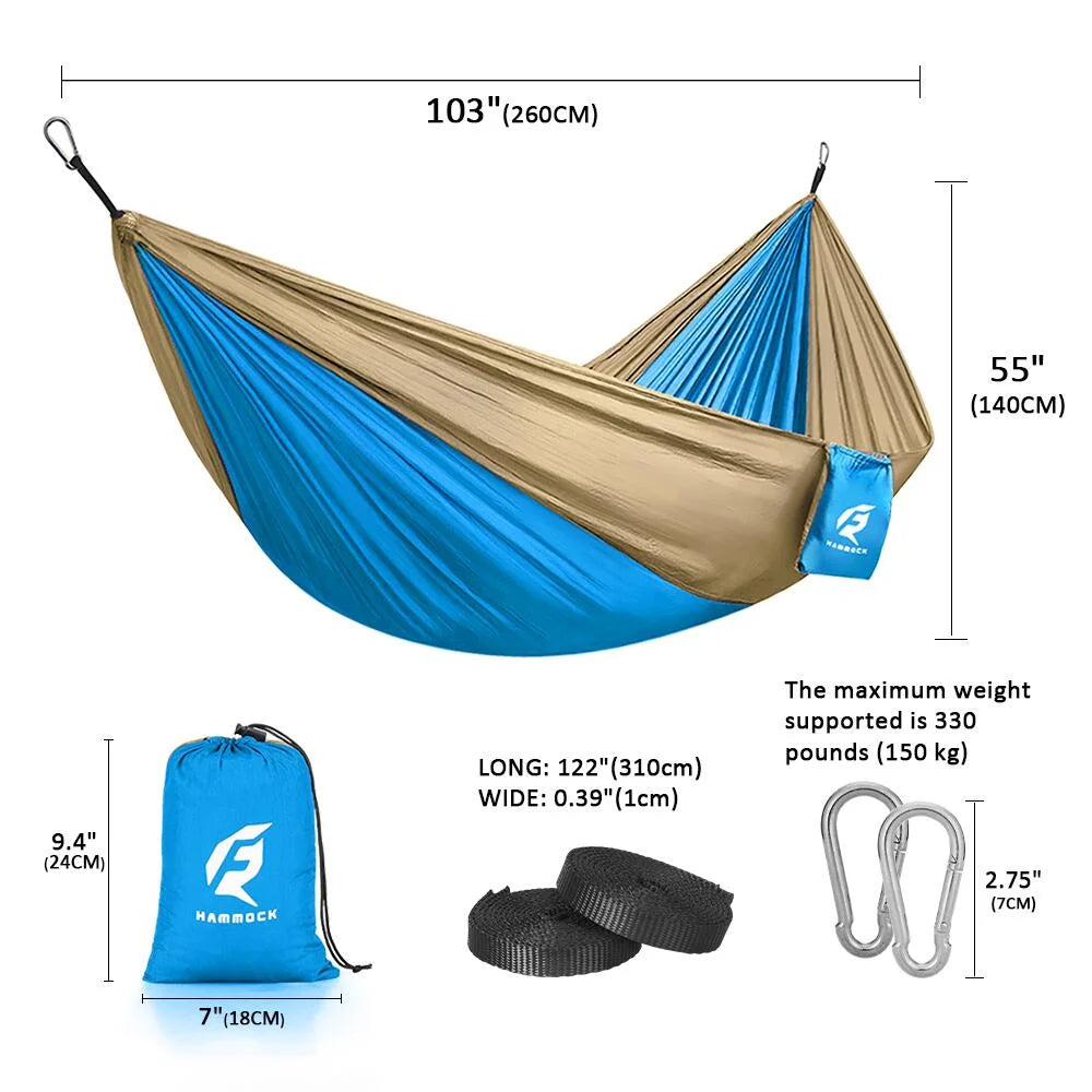 Hammock Portable Single Camping Hammock, Support 330Lbs, Blue/Yellow
