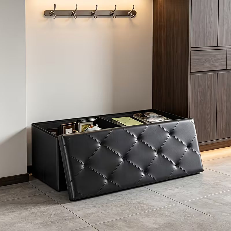 Heavy-Duty Folding Storage Bench with Shoe Cabinet & Thick Padded Seat