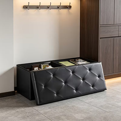 Heavy-Duty Folding Storage Bench with Shoe Cabinet & Thick Padded Seat