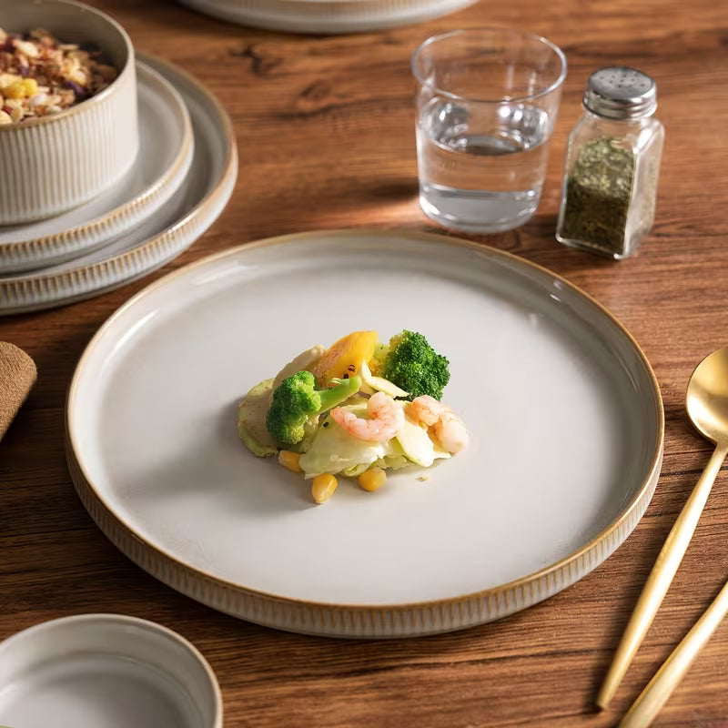 12-Piece Cappuccino White Stoneware Dinnerware Set