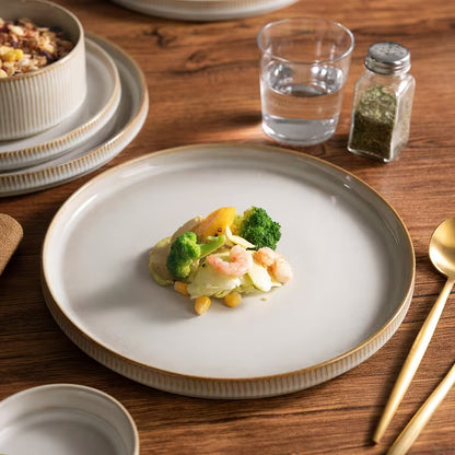 12-Piece Cappuccino White Stoneware Dinnerware Set