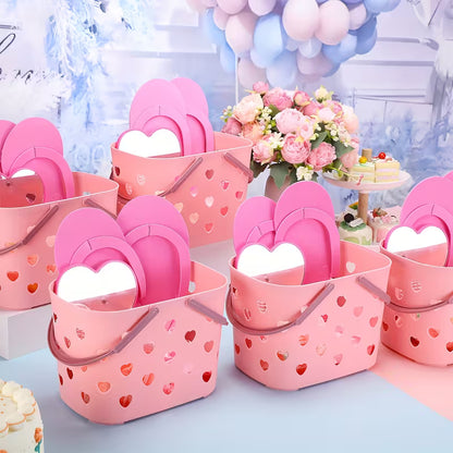 8 Sets Spa Party Supplies & Favors with Heart Mirror, Headband, Satin Hair Scrunchies, Hair Brush, Loofah and Disposable Slippers