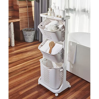 Modern Rolling Laundry Basket with Wheels – Multi-Layer Laundry Hamper & Bathroom Storage Organizer