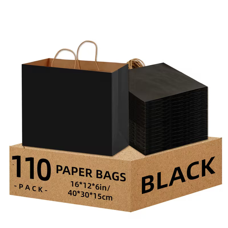 110-Piece Halloween Black Paper Gift Bags with Handles