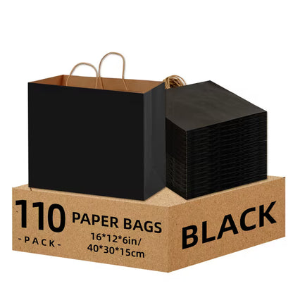 110-Piece Halloween Black Paper Gift Bags with Handles