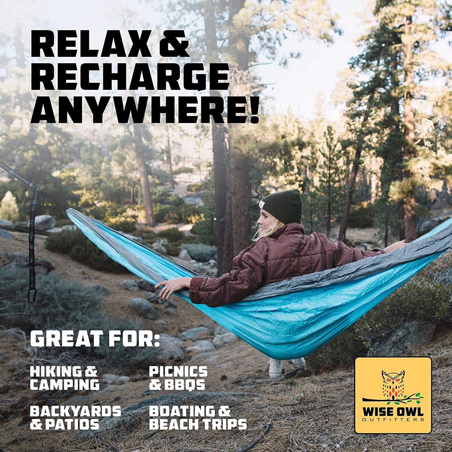 Hammock for Camping Single Hammocks Gear for the Outdoors Backpacking Survival or Travel - Portable Lightweight Parachute Nylon so Black & Grey