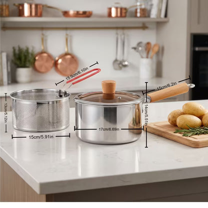 304 Stainless Steel Deep Fryer Pot with Frying Basket & Handle – Japanese-Style Frying Pan for Induction & Gas Stoves