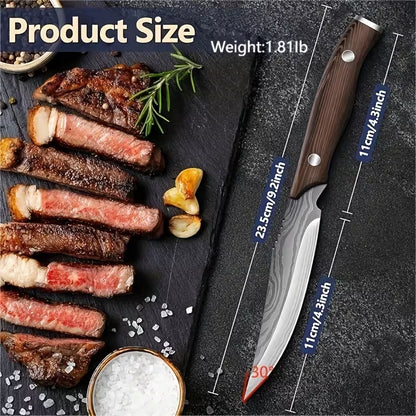 6-Piece 5-Inch Serrated Steak Knife Set with Wooden Handles, Stainless Steel Dinner Knives in Gift Box