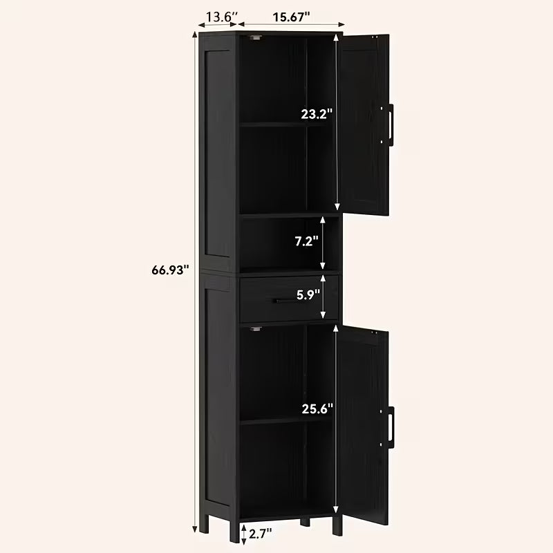 67-Inch Tall Storage Cabinet with Barn Doors & Drawer