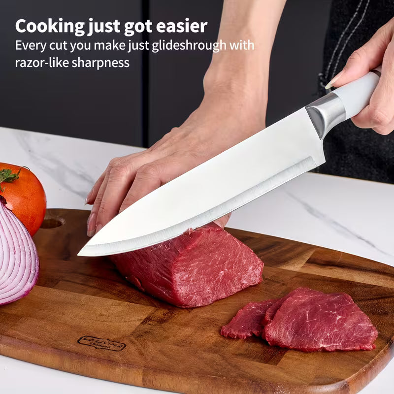 9-Piece Kitchen Knife Set with Knife Block & Built-In Sharpener