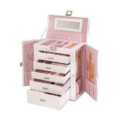 6-Tier Jewelry Box with 5 Drawers, Mirror & Lock