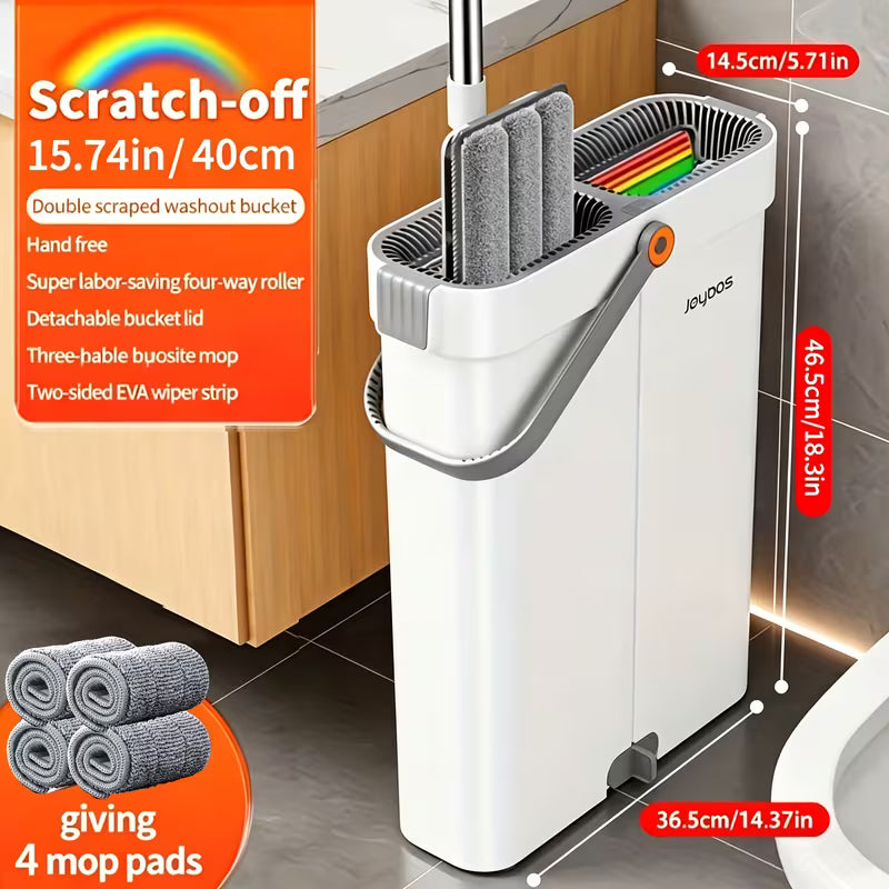 Flat Mop and Bucket Set with Washable Microfiber Pads