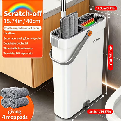 Flat Mop and Bucket Set with Washable Microfiber Pads