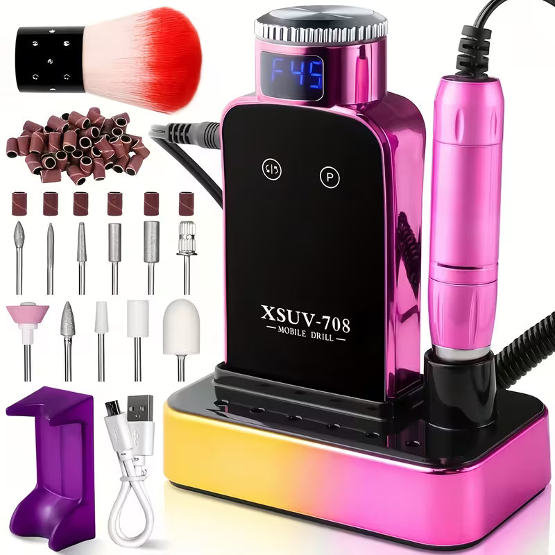 Professional Cordless Electric Nail Drill Machine, 45,000 RPM Rechargeable E-File with LCD Display and Brushless Motor for Acrylic, Gel Nails, Manicure & Pedicure
